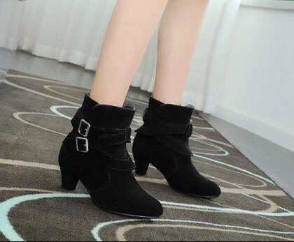 Winter Autumn Leather Casual Women High Heels Pumps Warm Ankle Boots - Drazelle Store