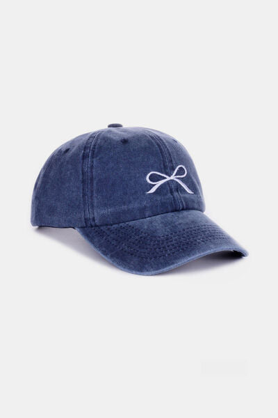 Zenana Bow Embroidered Washed Cotton Caps - Drazelle Store