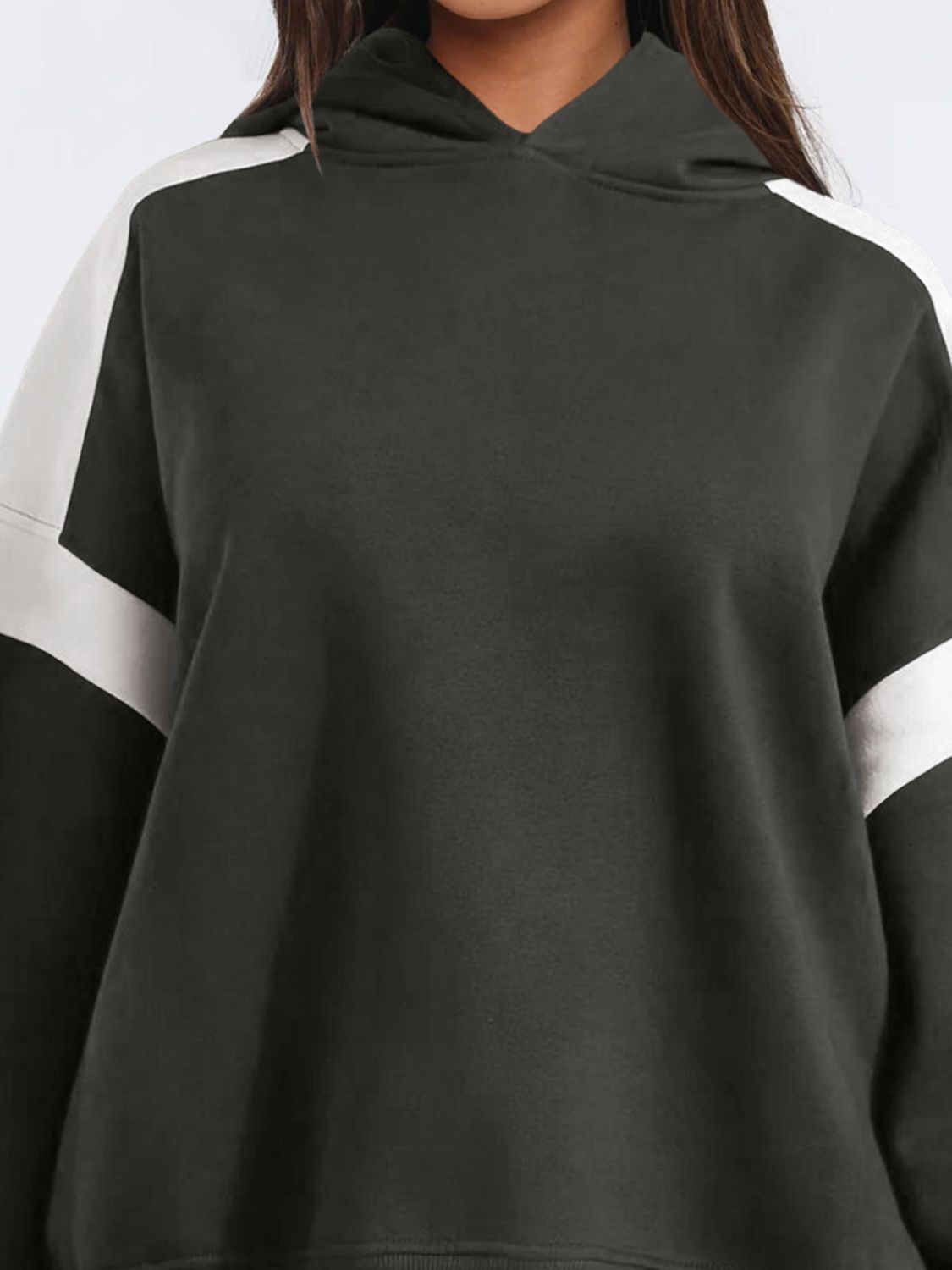 Contrast Dropped Shoulder Long Sleeve Hoodie - Drazelle Store