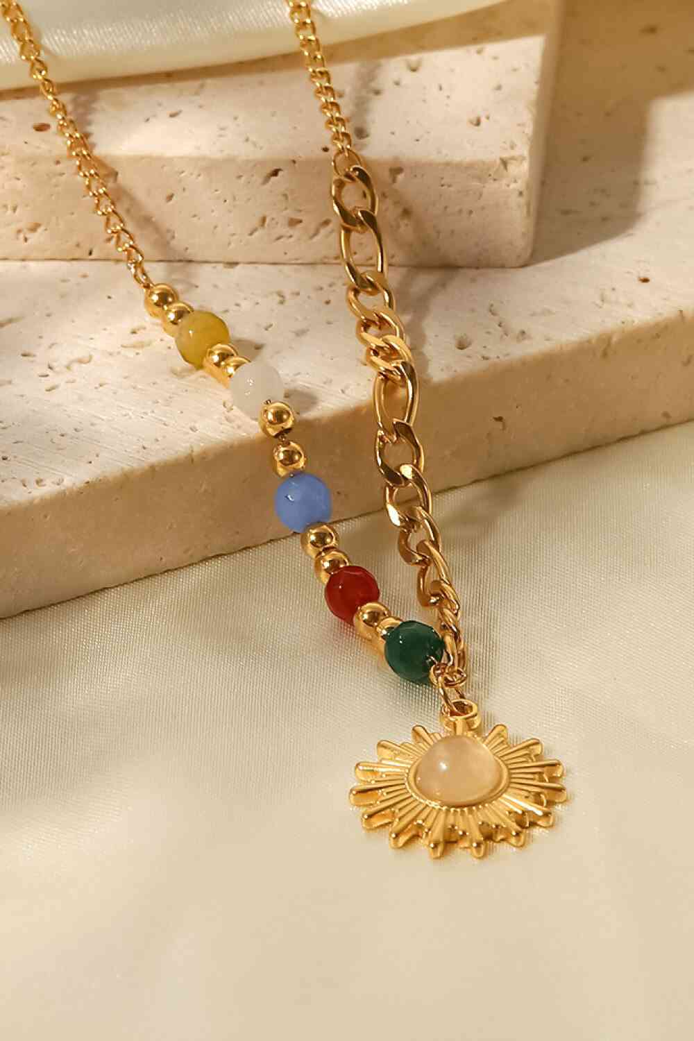 Opal Sun Shape Pendant Necklace - Drazelle Store