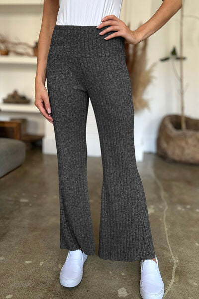 FAM-FAM Ribbed High Waist Flare Pants - Drazelle Store