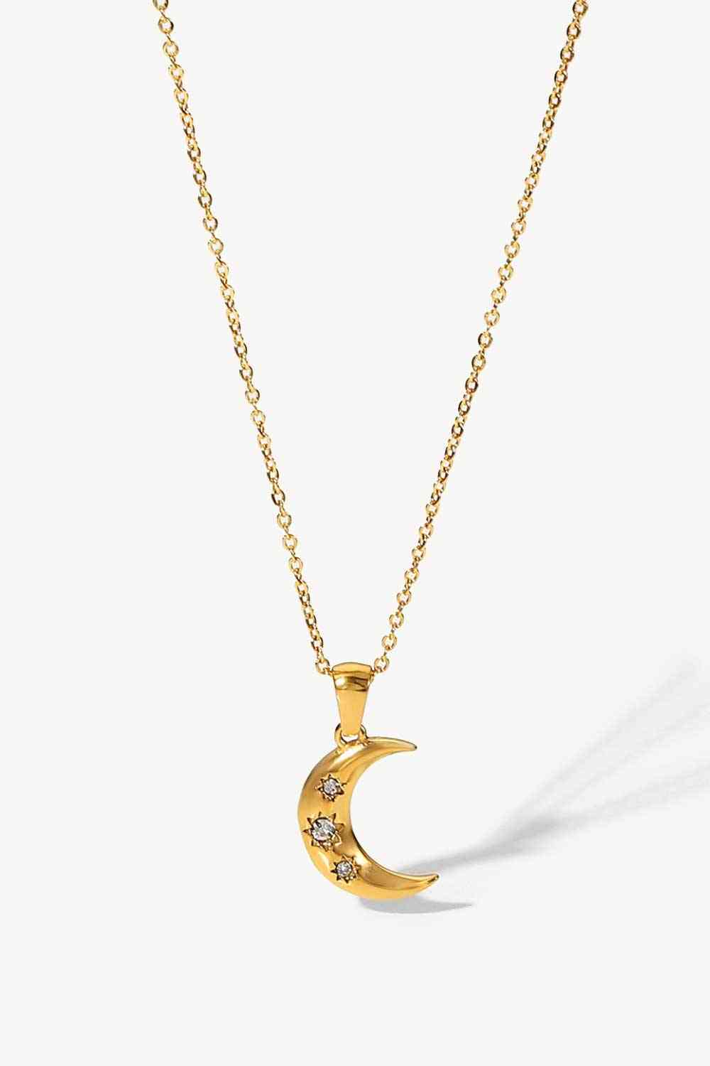 18K Gold Plated Inlaid Zircon Moon Pendant Necklace - Drazelle Store