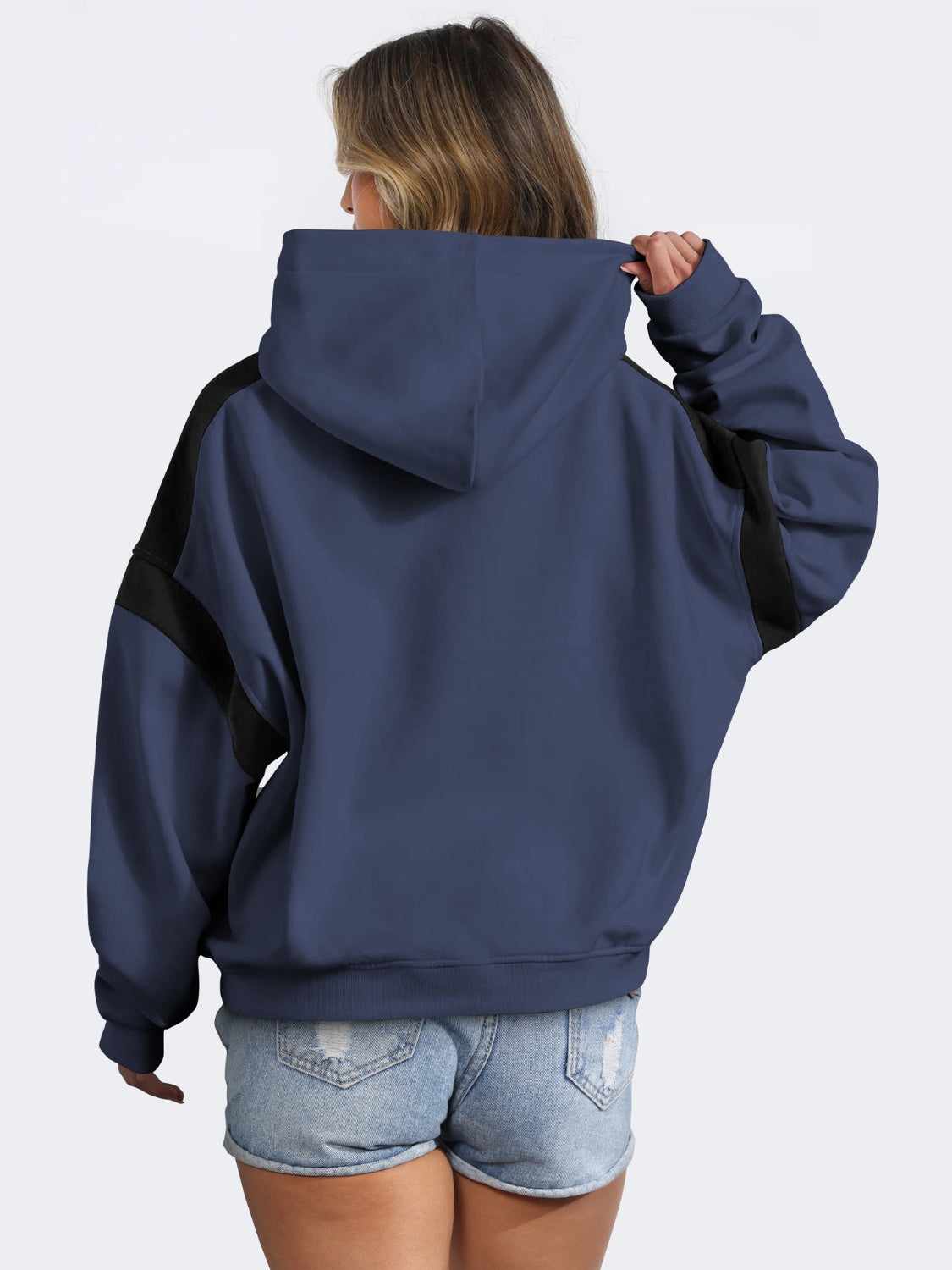 Contrast Dropped Shoulder Long Sleeve Hoodie - Drazelle Store