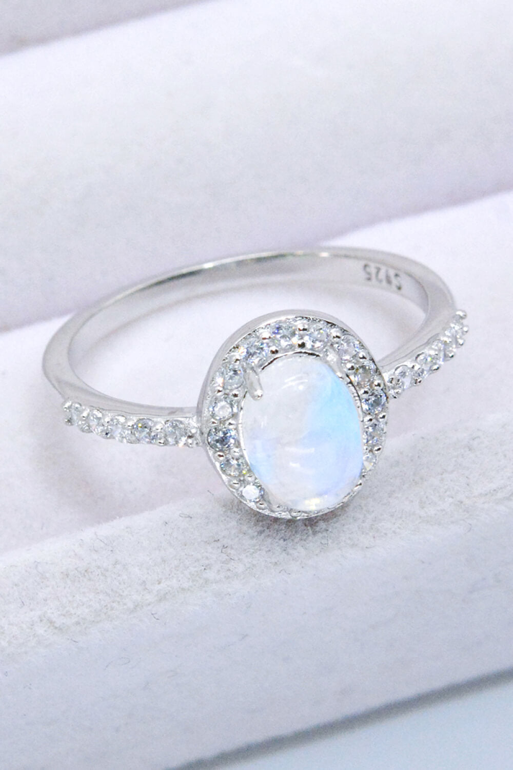 925 Sterling Silver Natural Moonstone Halo Ring - Drazelle Store