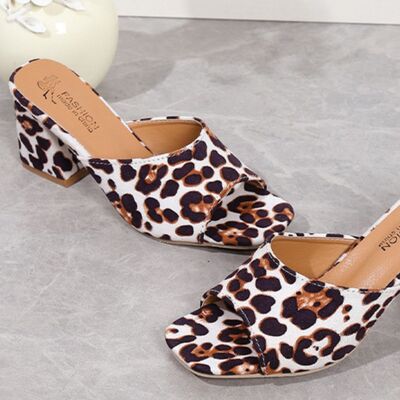 Leopard Block Heel Suede Sandals - Drazelle Store