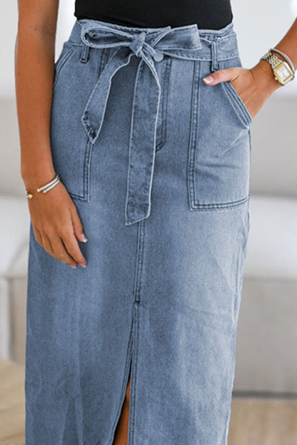 Tied Slit Denim Skirt - Drazelle Store