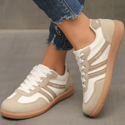 Contrast Round Toe Lace Up Sneakers - Drazelle Store