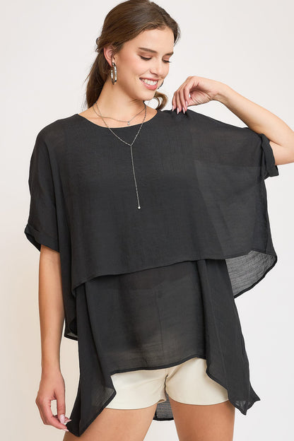 Cuffed Half Sleeve Layered Top - Drazelle Store