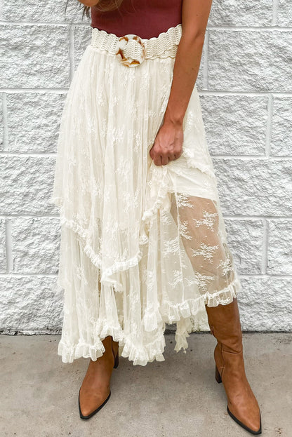 Lace Tiered Midi Skirt - Drazelle Store