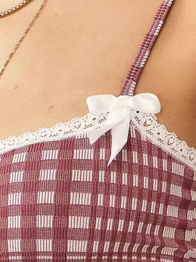 Lace Detail Plaid Square Neck Cami - Drazelle Store