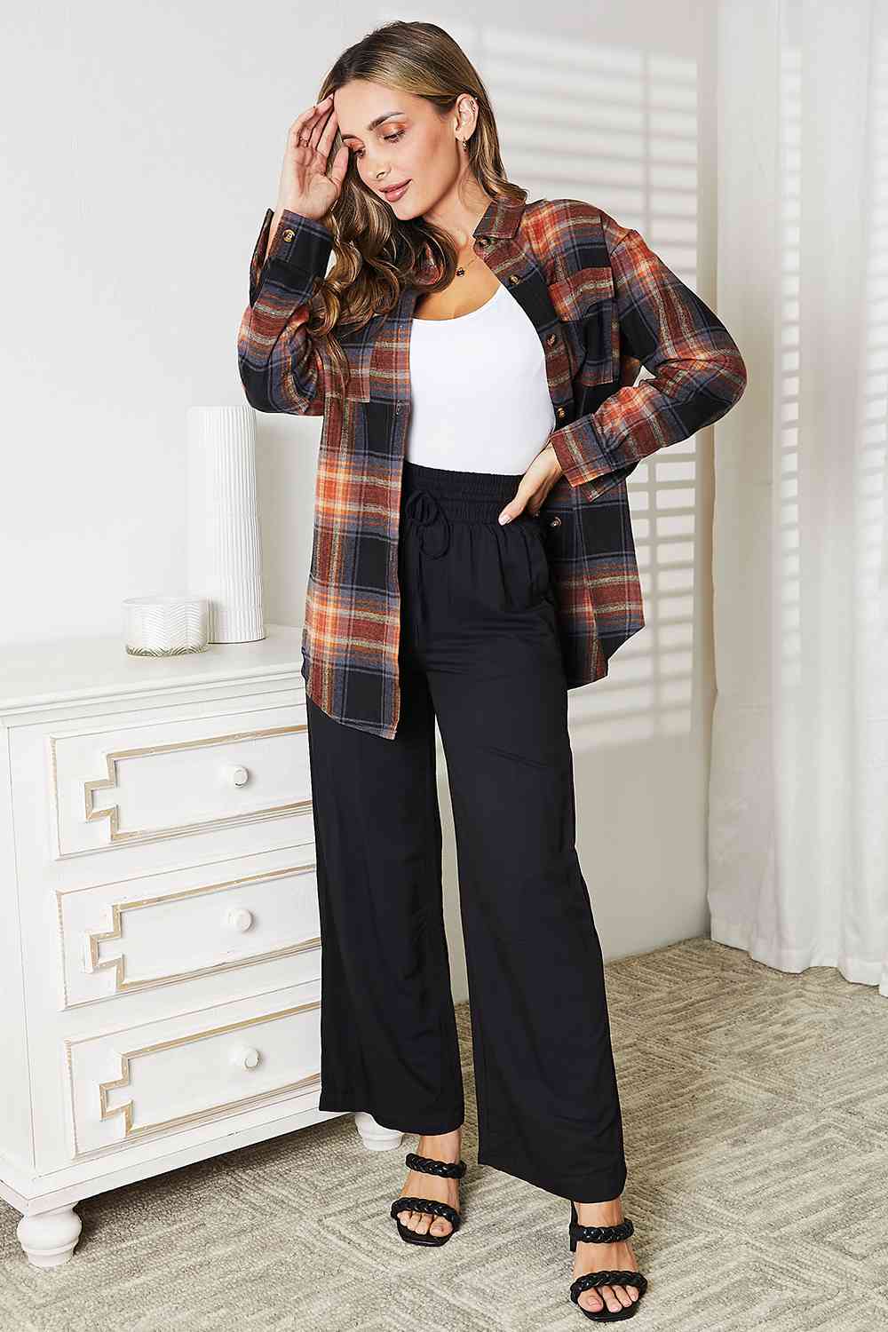 Mandy Plaid Dropped Shoulder Shirt - Drazelle Store