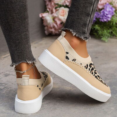 Leopard Round Toe Platform Sneakers - Drazelle Store