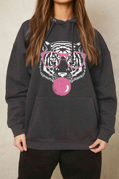 Simply Love Full Size Dropped Shoulder Tiger Graphic Hoodie - Drazelle Store