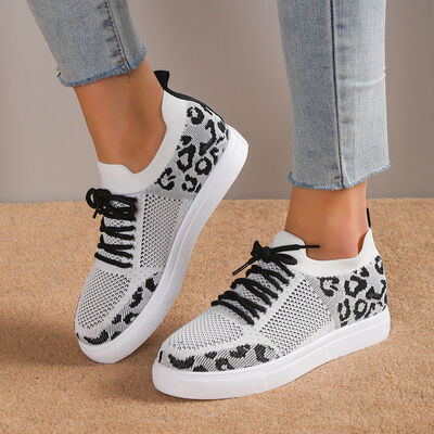 Lace-Up Leopard Flat Sneakers - Drazelle Store