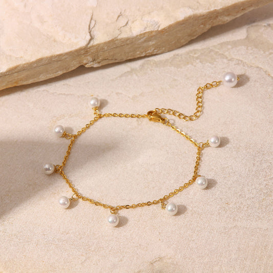 Pearl 18K Gold-Plated Charm Anklet - Drazelle Store