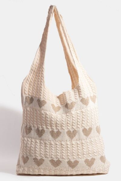 Fame Contrast Heart Crochet Tote Bag - Drazelle Store