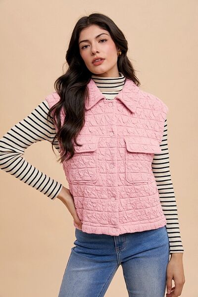 Annie Wear Texture Quilted Snap Down Vest Coat - Drazelle Store