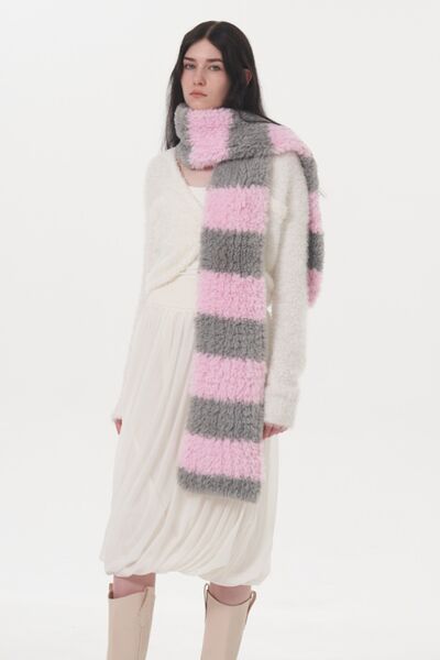 Fuzzy Contrast Striped Scarf - Drazelle Store