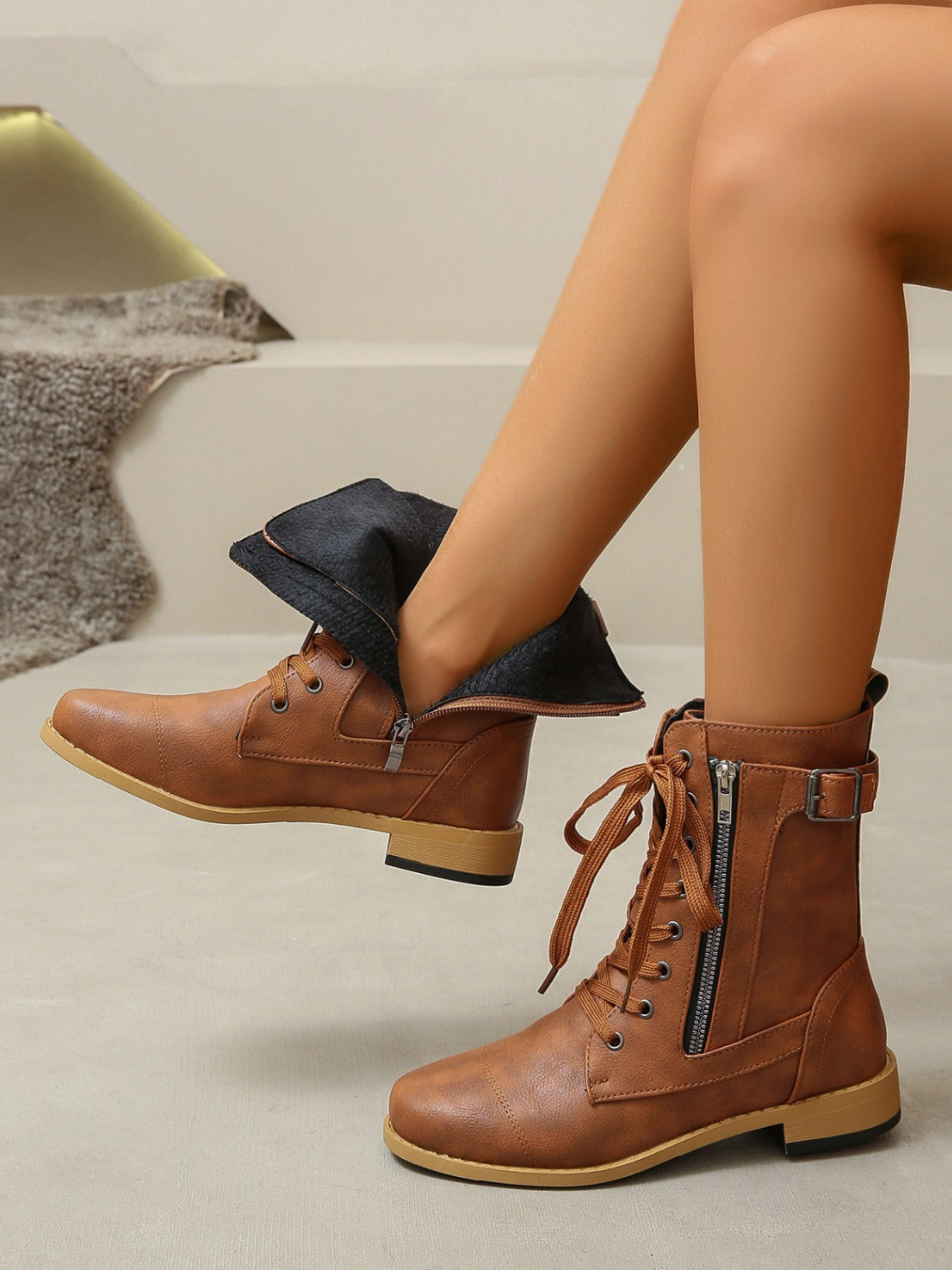 PU Leather Lace-Up Boots - Drazelle Store