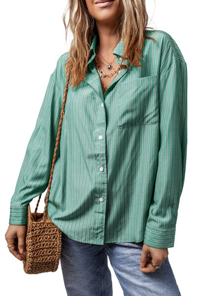 Striped Button Up Long Sleeve Shirt - Drazelle Store