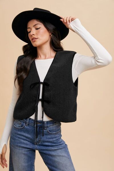 Annie Wear V-Neck Tie Detail Vest Coat - Drazelle Store