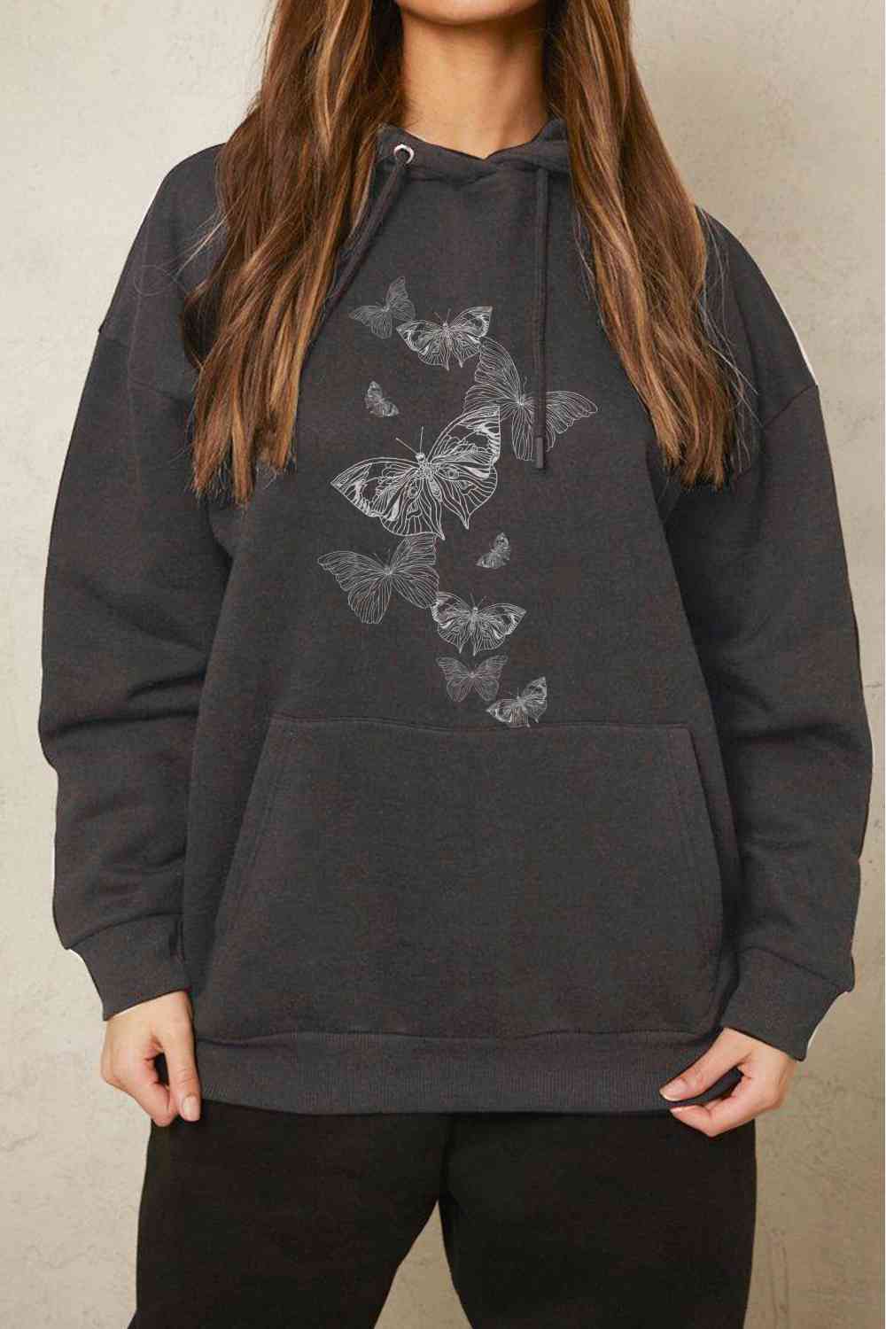 Full Size Dropped Shoulder Butterfly Graphic Hoodie - Drazelle Store