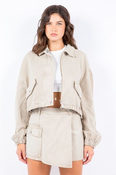 American Bazi Drawstring Waist Crop Jacket - Drazelle Store