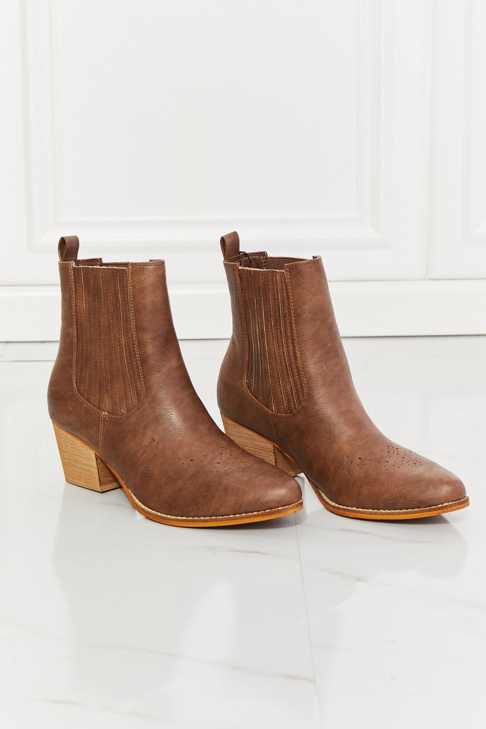 MM Shoes Love the Journey Stacked Heel Chelsea Boot in Chestnut - Drazelle Store