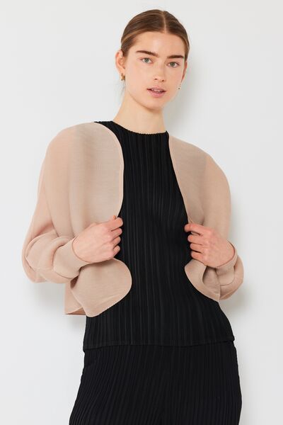 Marina West Swim Rib Pleated Puff Sleeve Bolero Cardigan - Drazelle Store