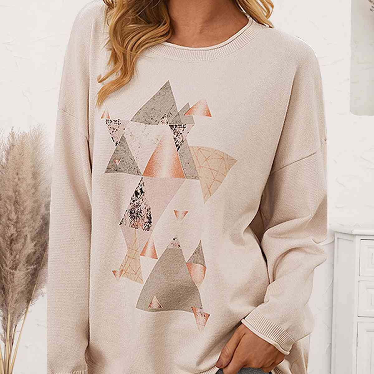 Geometric Graphic Dropped Shoulder Top - Drazelle Store