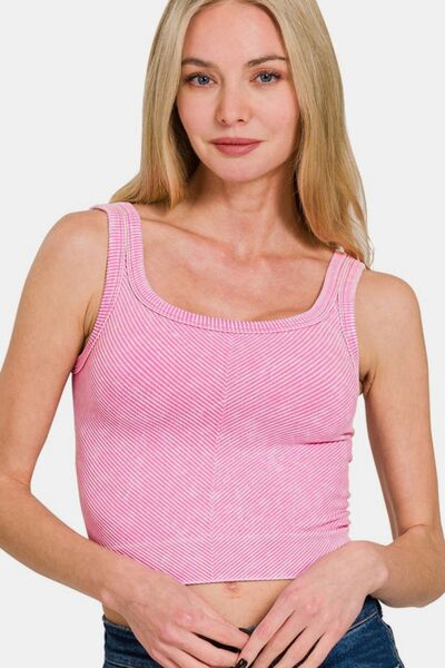 Mito shop Mineral Wash Corset Crop Stretch Knit Tank - Drazelle Store - Drazelle Store