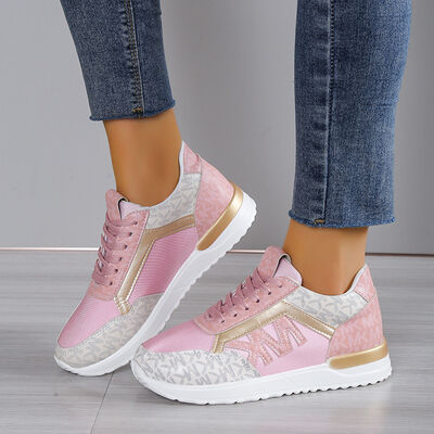 Contrast Lace Up Round Toe Sneakers - Drazelle Store