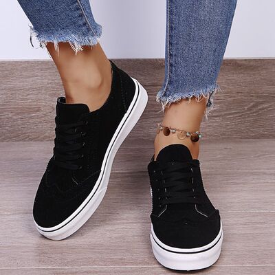 Lace-Up Suedette Flat Sneakers - Drazelle Store