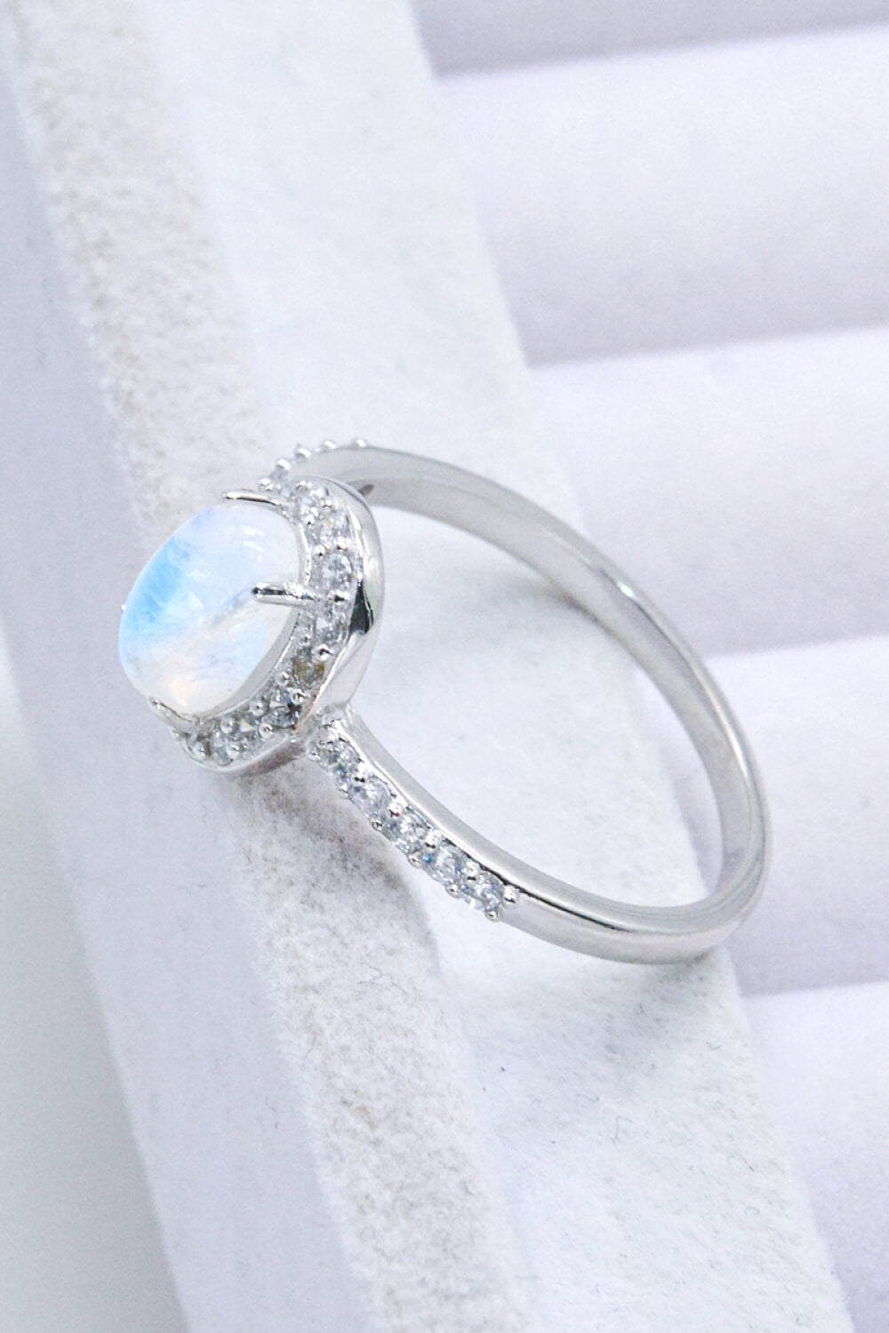 925 Sterling Silver Natural Moonstone Halo Ring - Drazelle Store