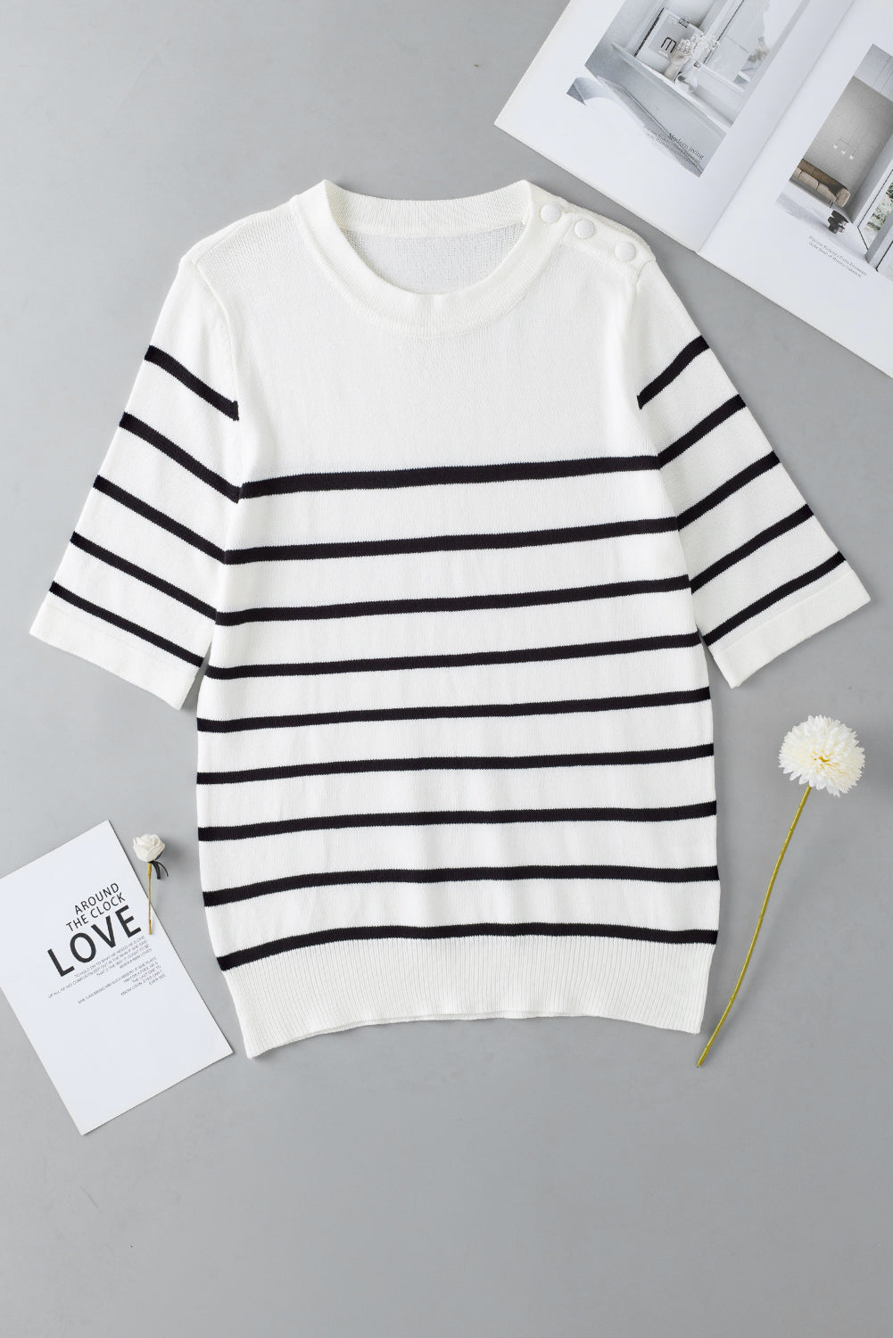 Round Neck Half Sleeve Knit Top - Drazelle Store