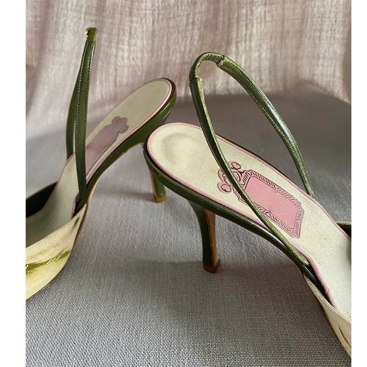 Vintage Pointed Embroidered High Heels - Drazelle Store