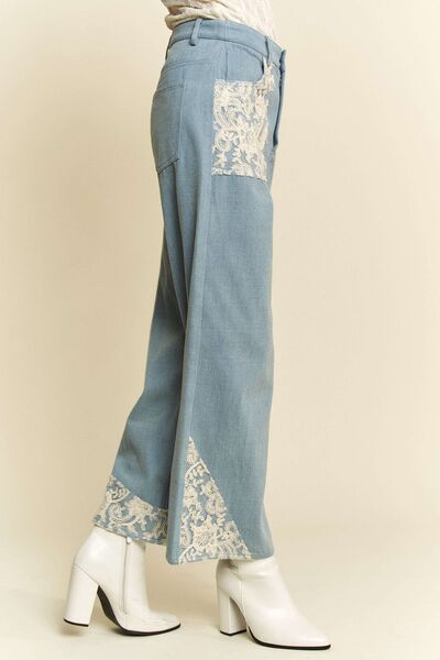 Davi & Dani Lace Applique Wide Leg Jeans - Drazelle Store