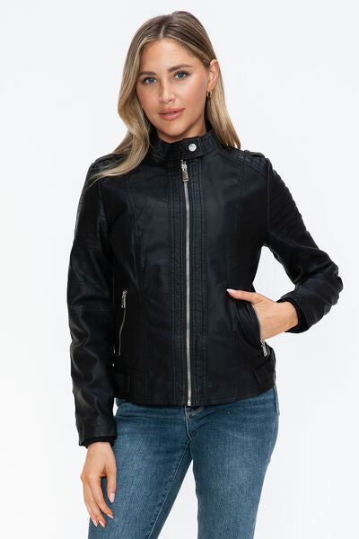 Snobbish PU Leather Biker Jacket with Side Zip Pockets - Drazelle Store