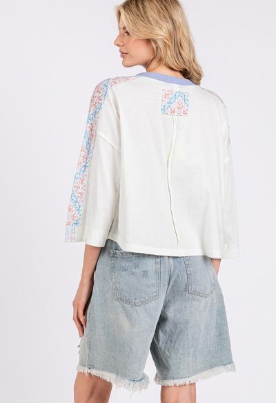 SAGE+FIG Patchwork Breeze Contrast Oversized T-Shirt - Drazelle Store