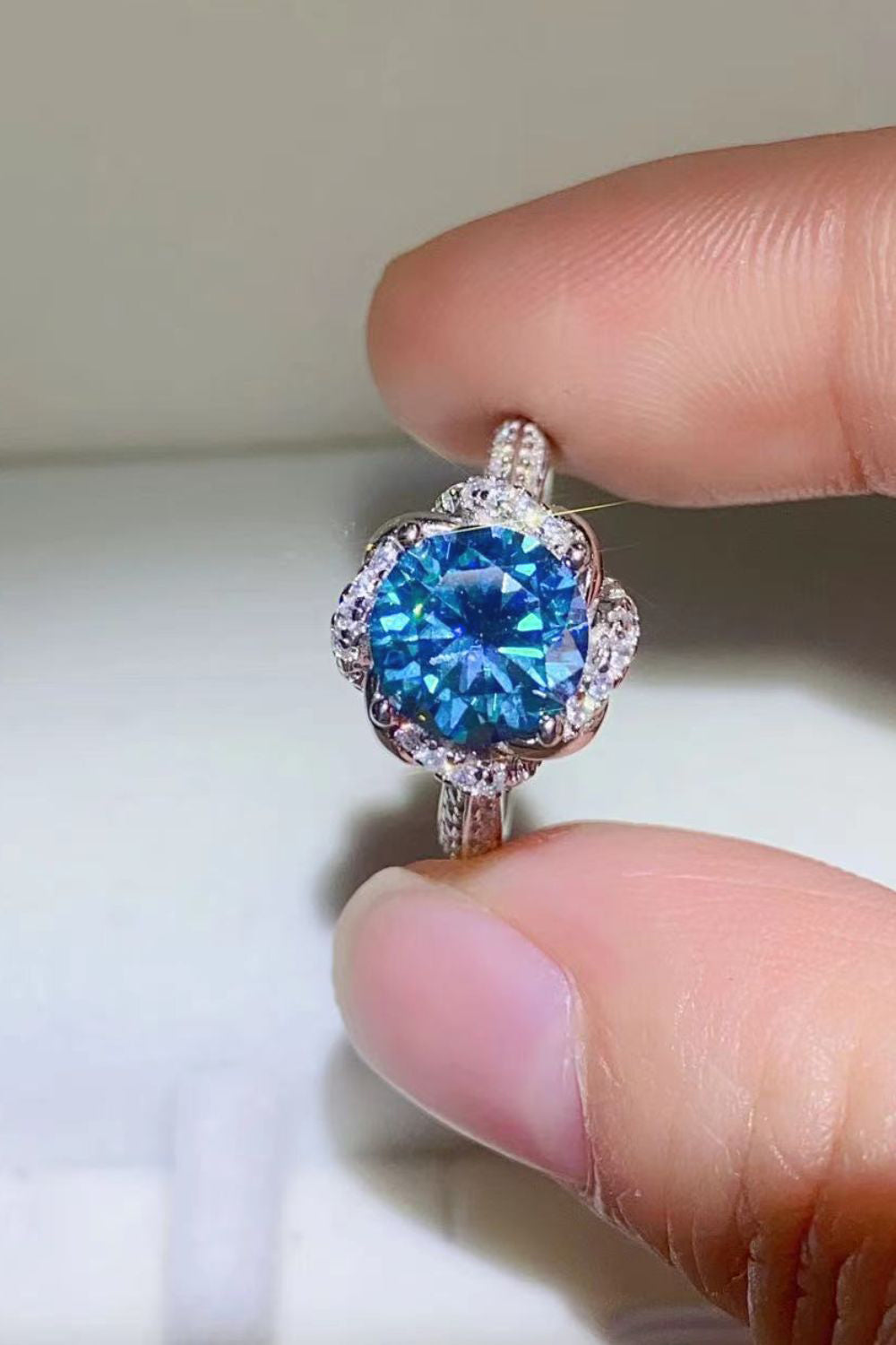 2 Carat Cobalt Blue Moissanite 925 Sterling Silver Ring - Drazelle Store