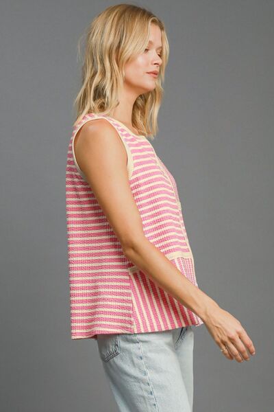 Umgee Round Neck Texture Striped Tank - Drazelle Store