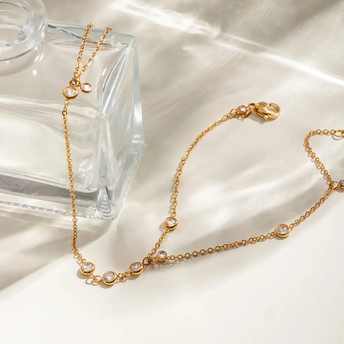 18K Gold-Plated Inlaid Rhinestone Chain Bracelet - Drazelle Store