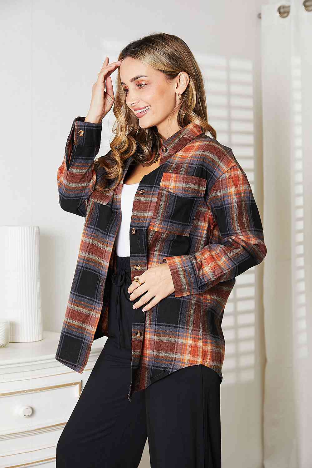 Mandy Plaid Dropped Shoulder Shirt - Drazelle Store