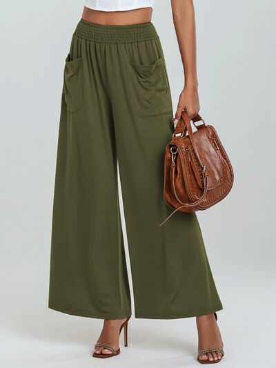 Pocketed Elastic Waist Wide Leg Pants - Drazelle Store