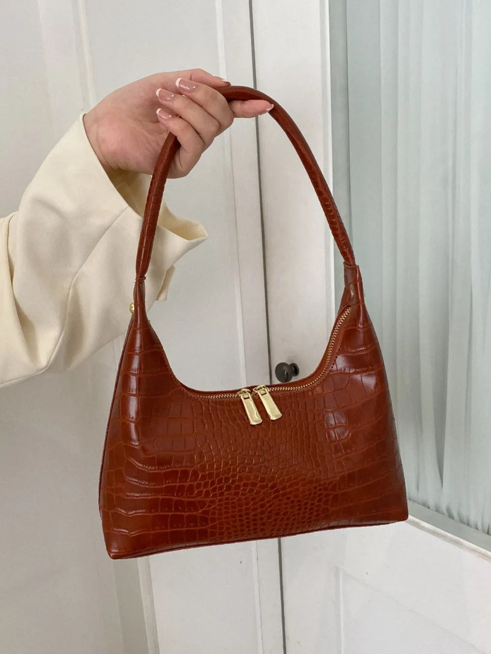 Crocodile Grain Shoulder Bag -Drazelle Store
