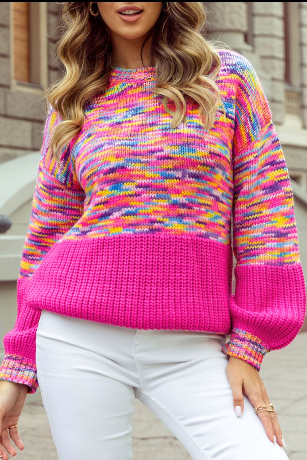 Rainbow Confetti Drop Shoulder Sweater - Drazelle Store