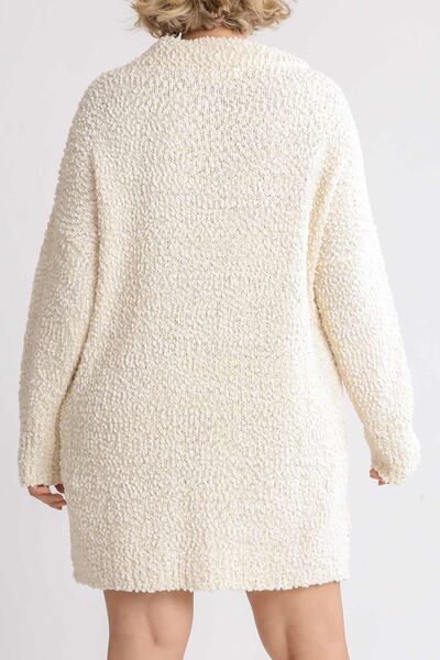 Umgee Full Size High Low Long Sleeve Boucle Sweater Dress - Drazelle Store