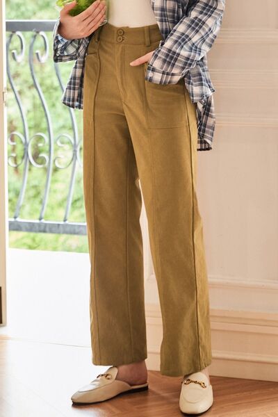 Half Elastic Waist Straight Pants - Drazelle Store