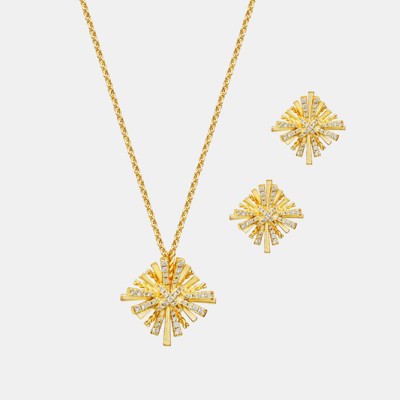 Starburst Gold-Plated Earrings and Necklace Set - Drazelle Store