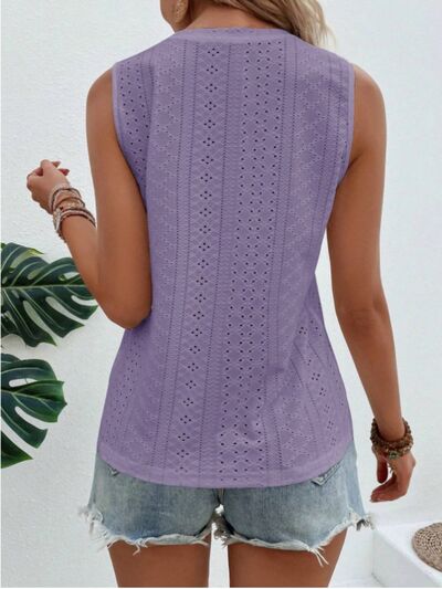 Eyelet Round Neck Tank - Drazelle Store